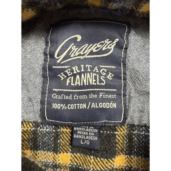 Grayers Heritage Flannel Shirt Mens Large Black Yellow Blue Plaid Button Down - Picture 13 of 14